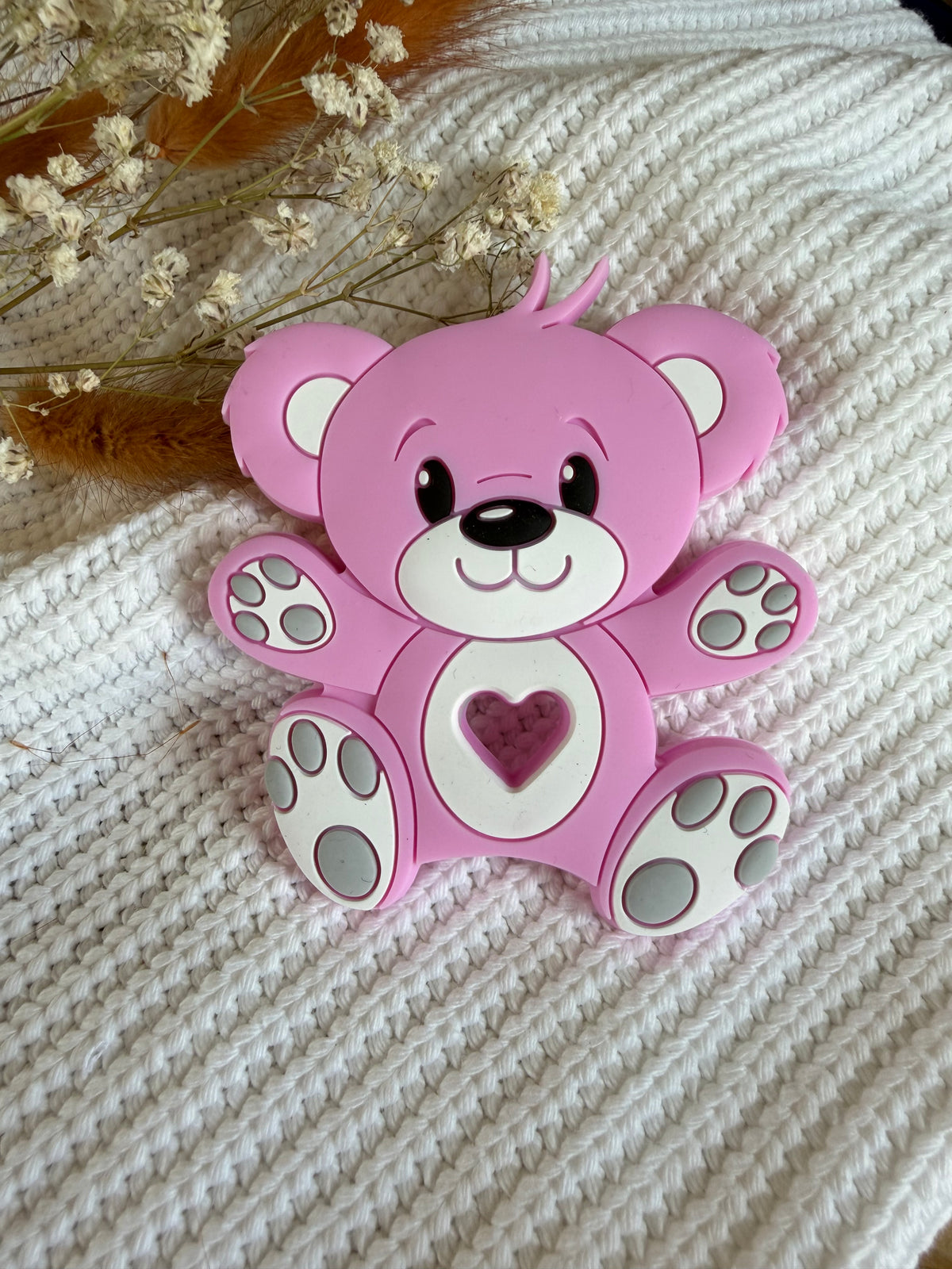 Jouet de dentition ours fuchsia en silicone