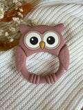 Jouet de dentition hibou rose sucré en silicone