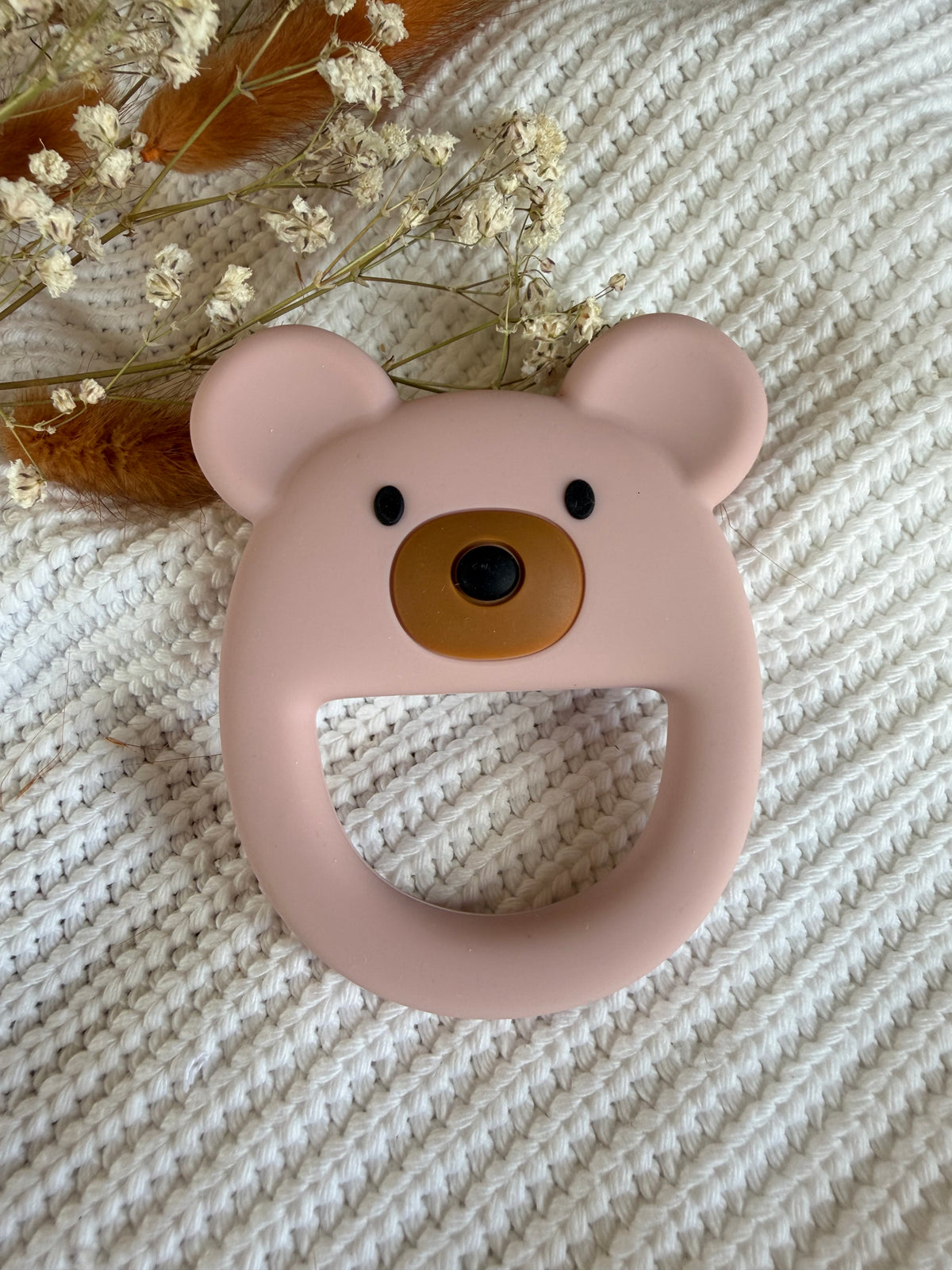 Jouet de dentition ours rose poudré en silicone