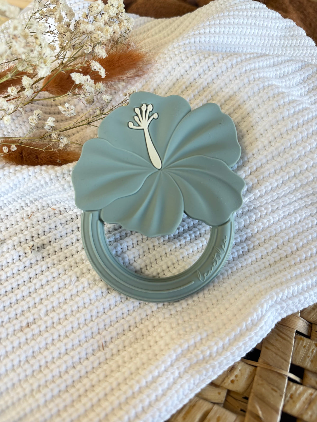 Jouet de dentition hibiscus bleu mer en silicone