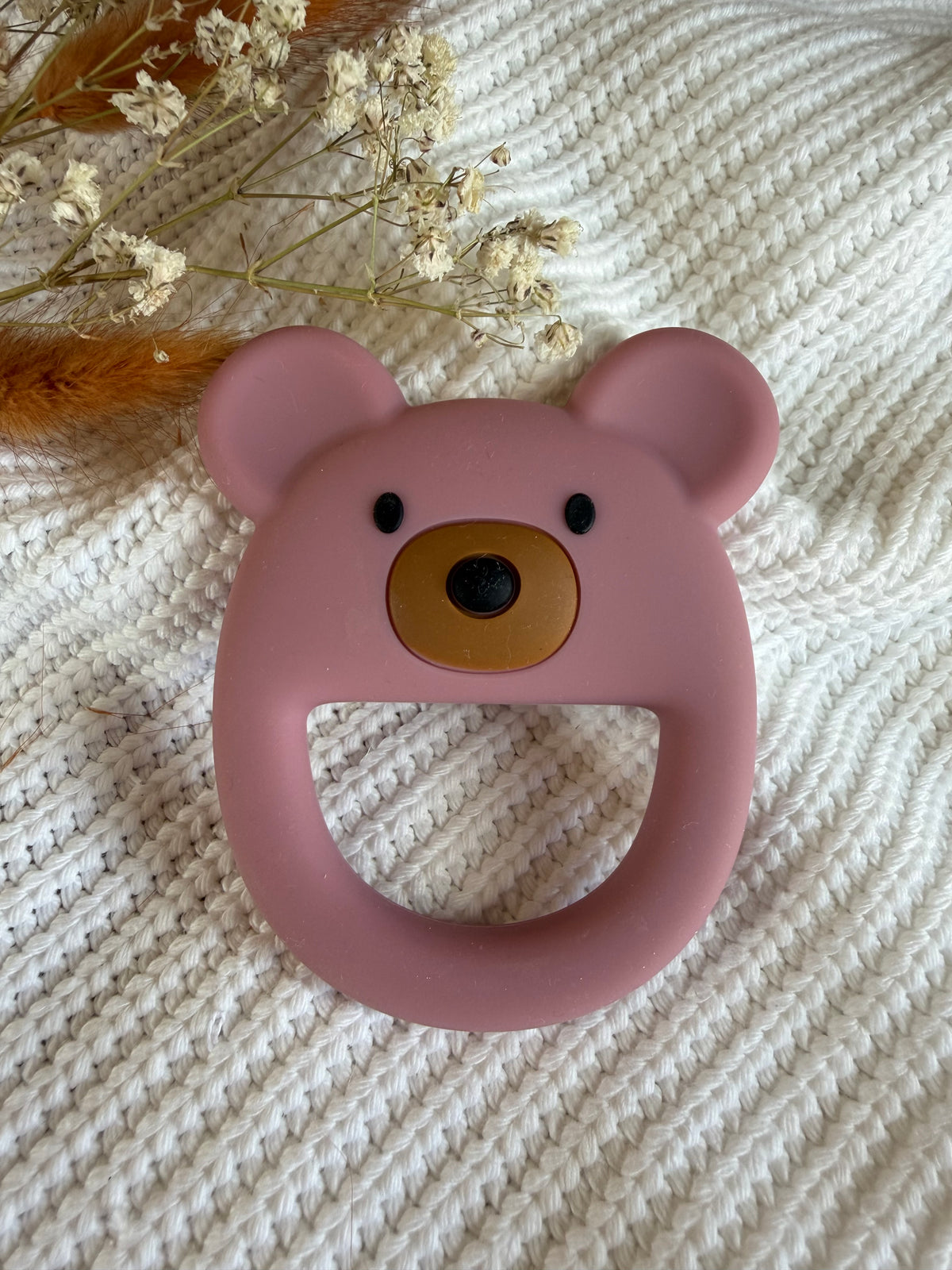 Jouet de dentition ours rose sucré en silicone