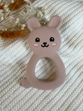Jouet de dentition lapin rose poudré en silicone