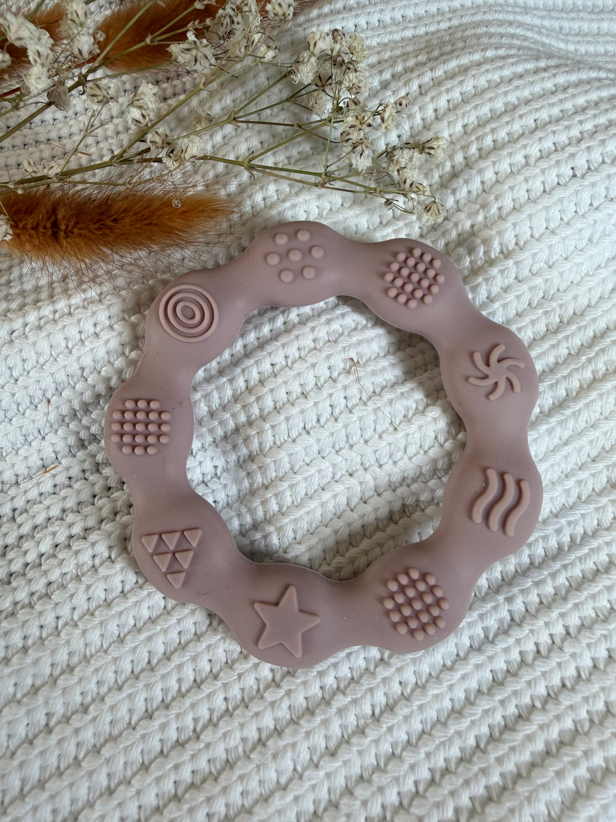 Jouet de dentition rond rose poudré en silicone