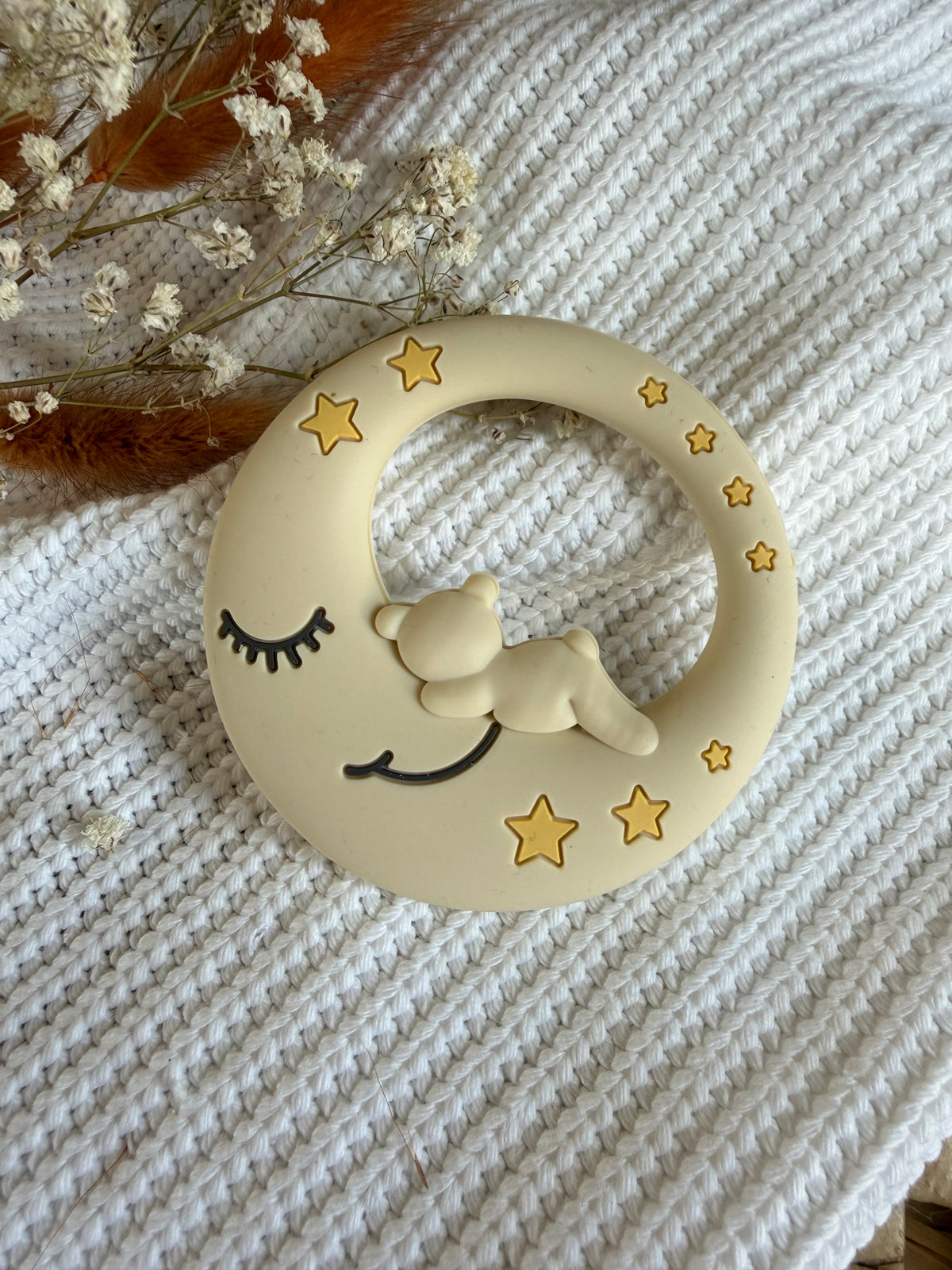 Jouet de dentition lune beige en silicone