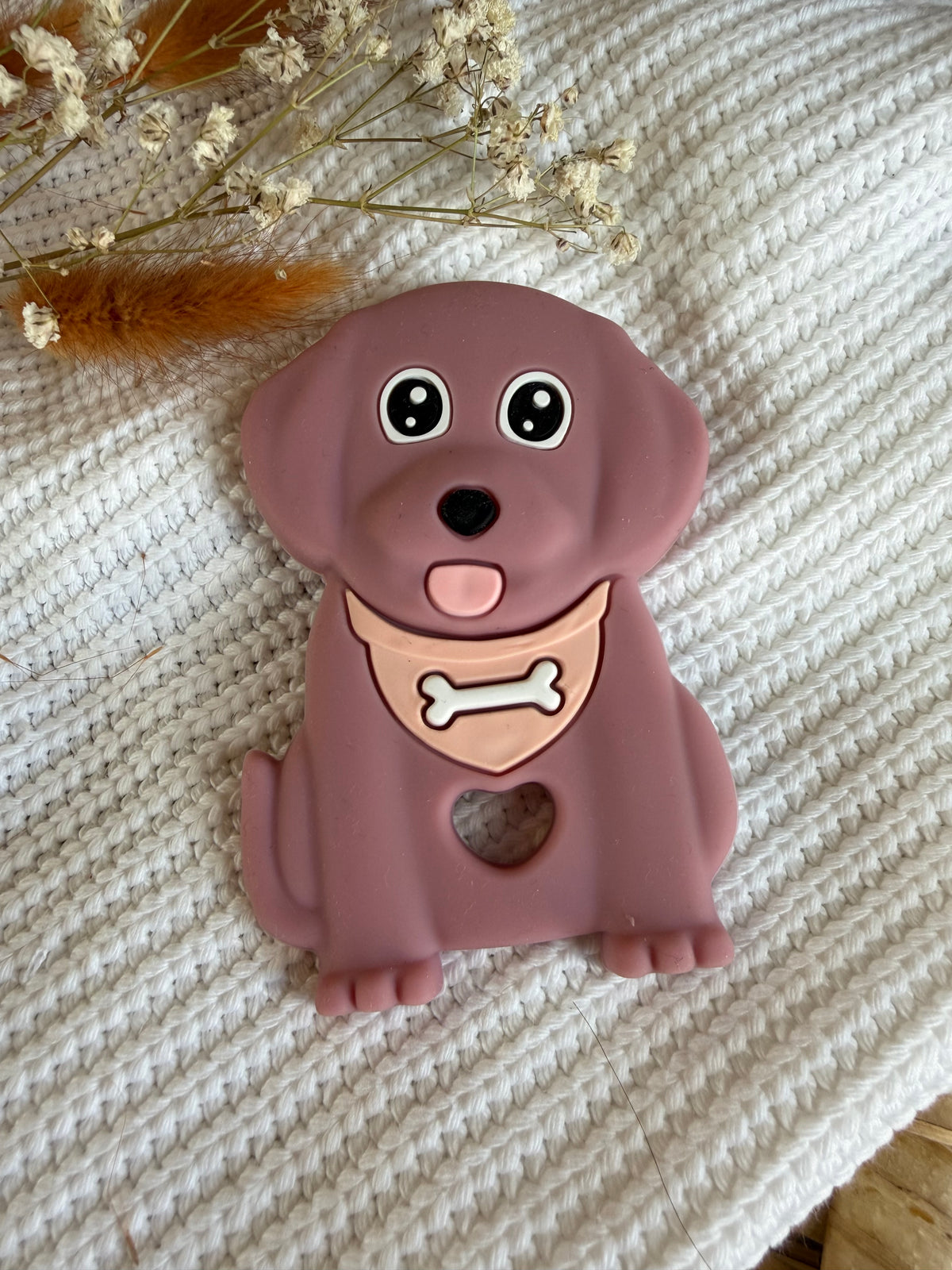 Jouet de dentition chien rose sucré en silicone