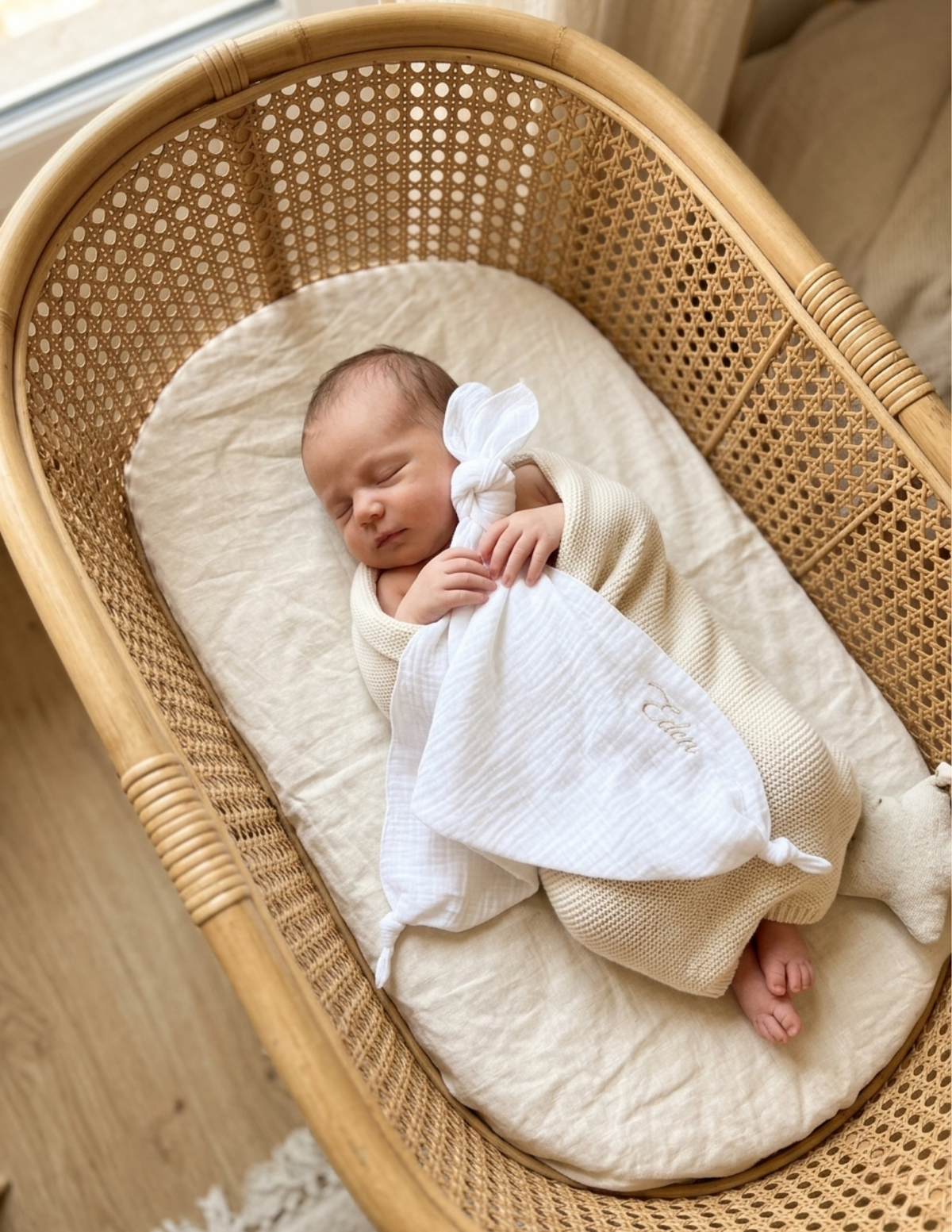 Doudou lange Naninha en double gaze de coton personnalisable avec prénom brodé