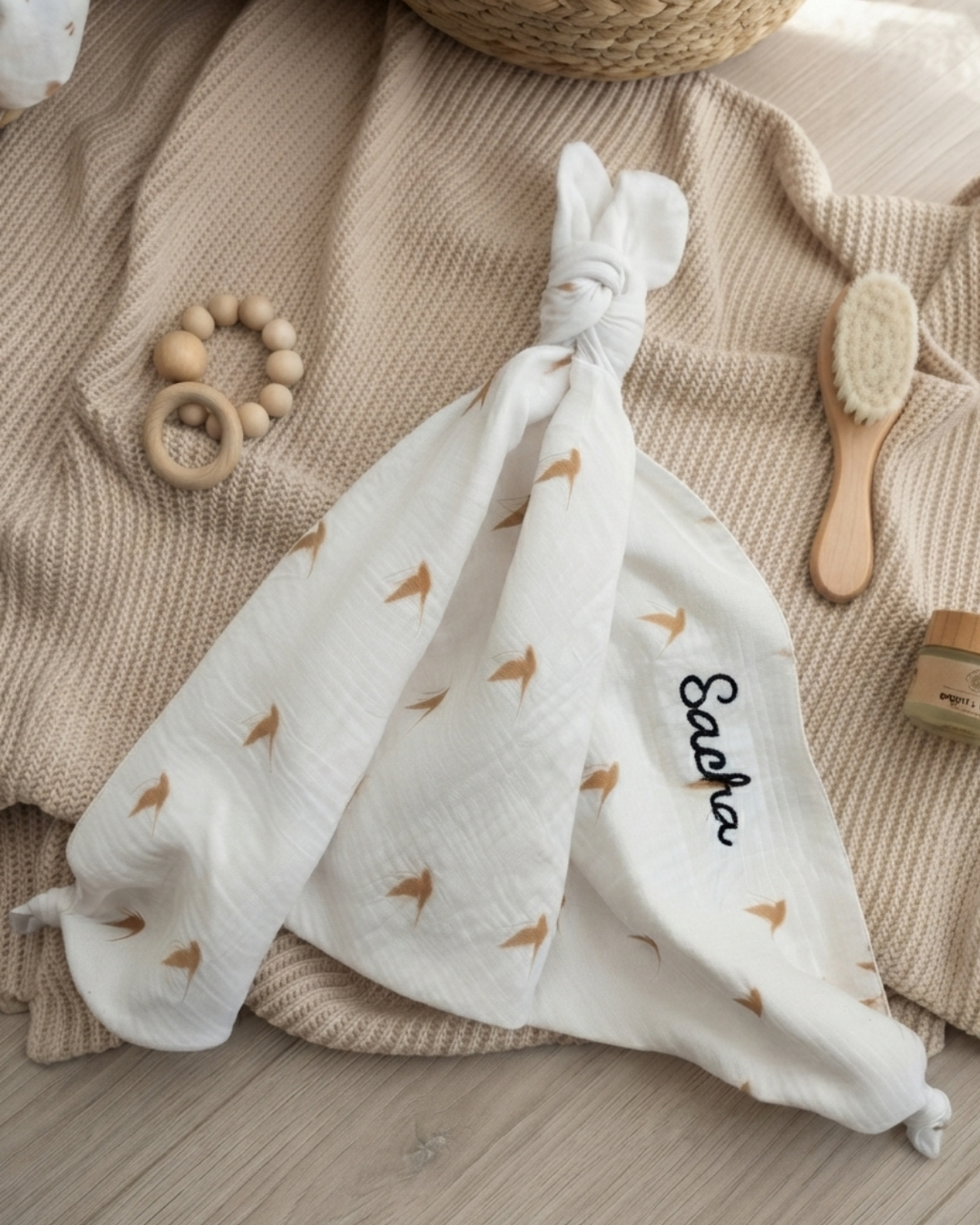 Doudou lange Naninha en double gaze de coton personnalisable avec prénom brodé