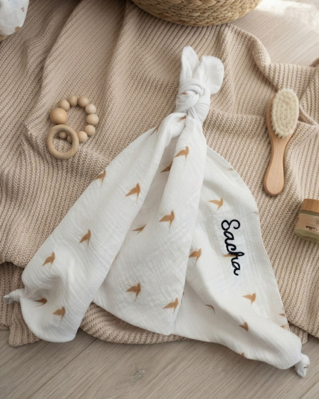 Doudou lange Naninha en double gaze de coton personnalisable avec prénom brodé